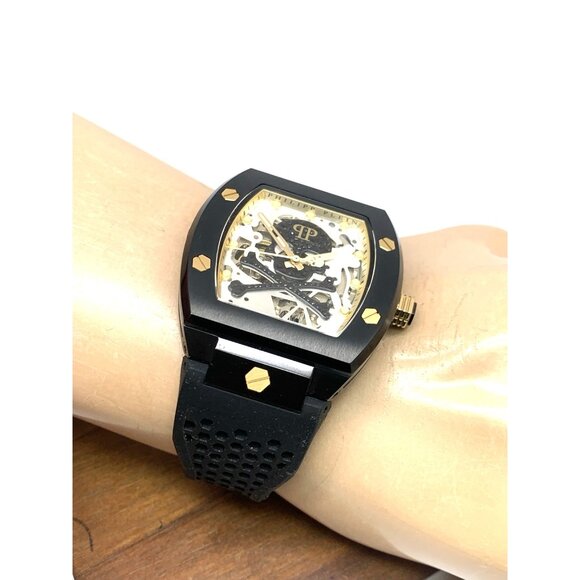 Philipp Plein Mens Watch PWBAA0521 Skull Automatic Silver Black Rubber Band 44mm - Picture 6 of 15